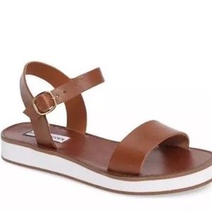 Steve Madden Deluxe Cognac Leather Flat Sandals